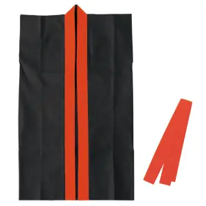 カラー不織布ロングハッピ（ハチマキ付） 黒（赤襟） M